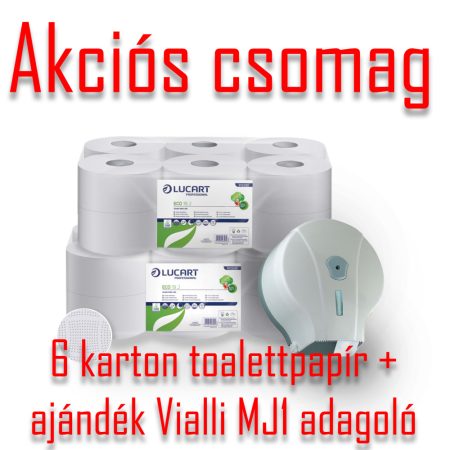 AKCIÓS CSOMAG 6 karton Eco Jumbo 19cm közületi toalettpapír +Ajándék Vialli MJ1 adagoló