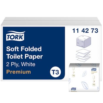   Tork Prémium hajtogatott toalettpapír, soft, 2 r, fehér, 30*252 lap/karton SCA-114273