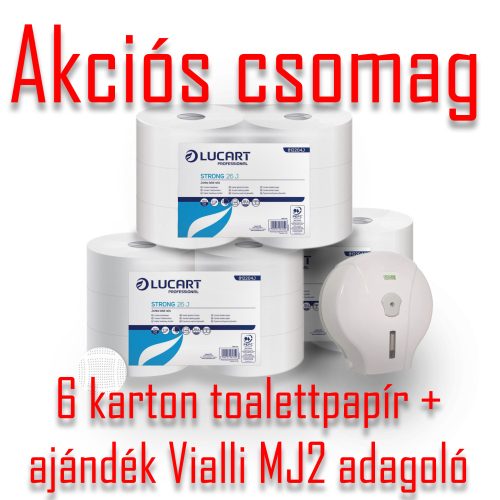 AKCIÓS CSOMAG 6 karton Lucart Strong Jumbo 26 toalettpapír + Ajándék Vialli MJ2 adagoló