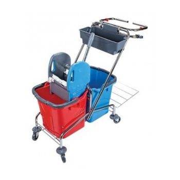  Kétvödrös krómvázas takarítókocsi 2*25lvödörrel eszköz- és  zsáktartóval CK760