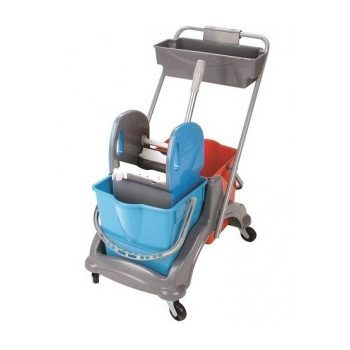   Kétvödrös műanyagvázas takarítókocsi, 2x18 l-es vödörrel, préssel (CK771)