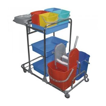   Takarítókocsi krómvázas , préssel, 2x25l vödörrel + 4x5l vödörrel, eszköztartóval, zsáktartóval KA917YK