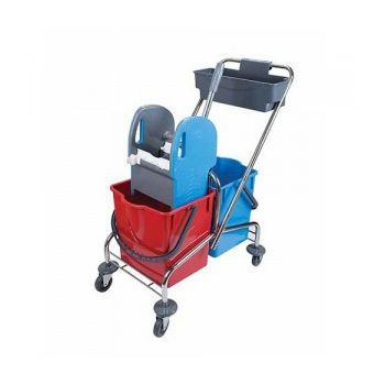   Kétvödrös krómvázas takarító kocsi, 2x18l-es vödörrel, préssel (CK757)