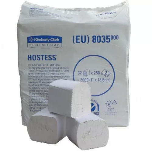 Kimberly Clark Hostess hajtogatott toalettpapír 2r.fehér 11*18,6cm 32*250 lap/karton KC-8035