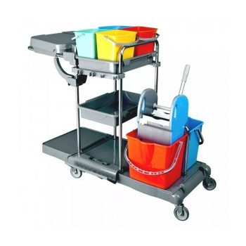   Takarítókocsi műanyag + krómvázas , préssel, 2x18l vödörrel + 4x5l vödörrel, eszköztartóval, zsáktartóval KA407FK