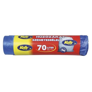 Kelly szemeteszsák zárószalaggal, 70L-es, 15db/tekercs