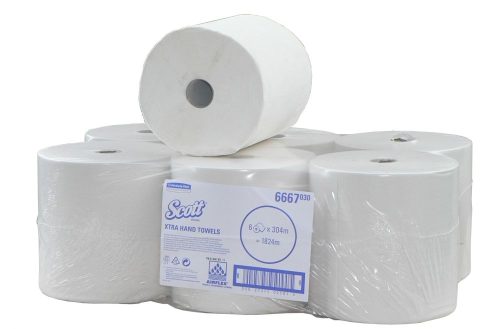 Kimberly Clark scott tekercses kéztörlő papír fehér cellulóz 6*304m/karton KC-6667